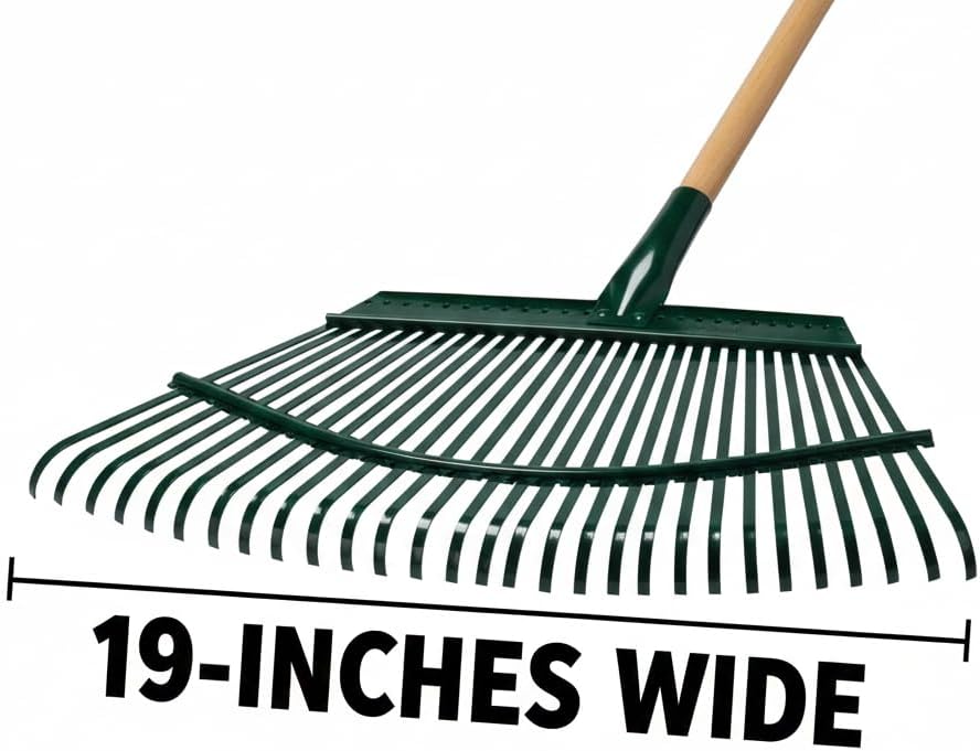 1W Lawn Rake 19-Inch Steel Head with 48-Inch Wood Handle