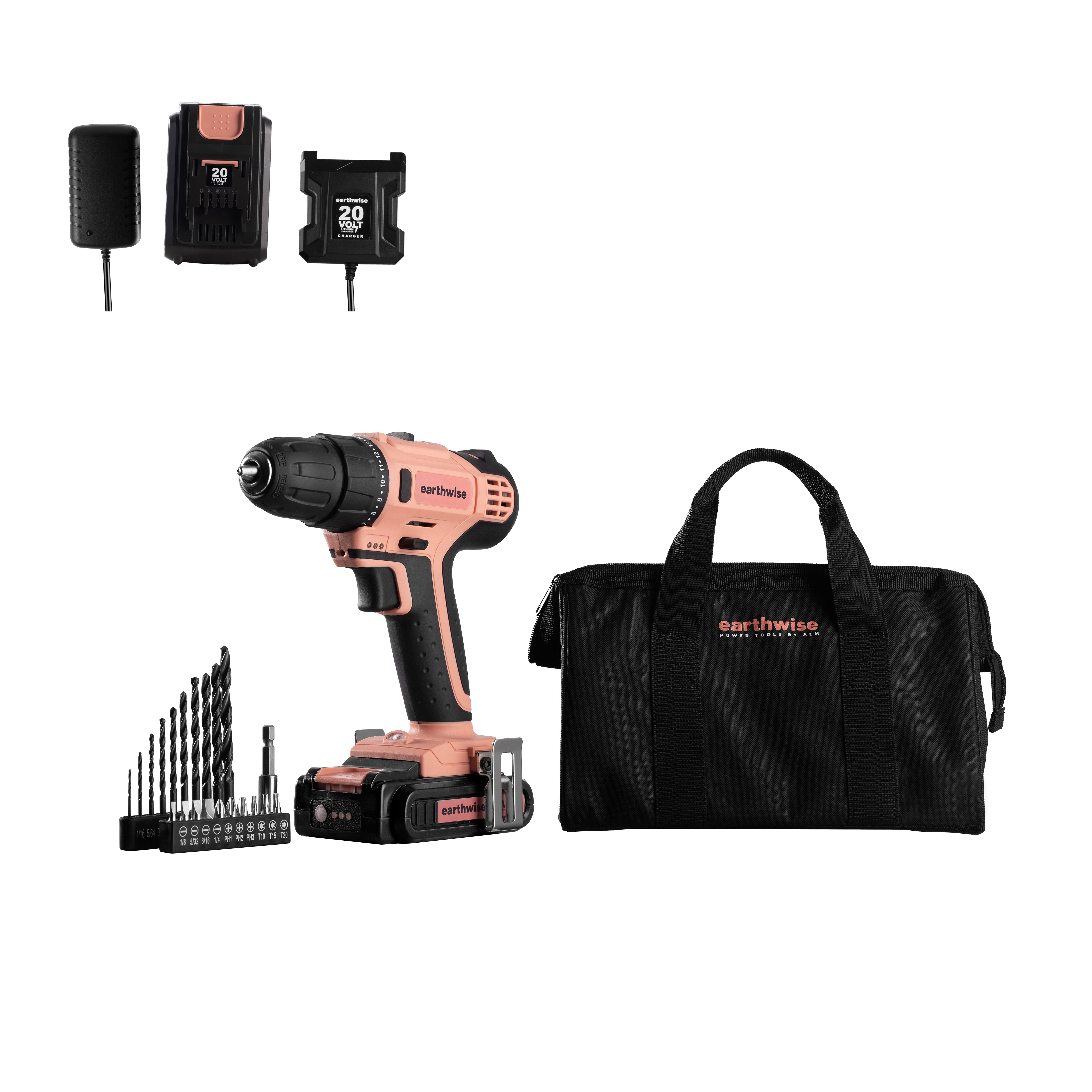 LDK-001 20-Volt 1.5Ah 3/8 Cordless Drill Set, Power Drill Set 21pcs, Tool bag, Battery and Charger Included