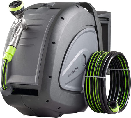 Earthwise 130' Automatic Hose Reel with 7-Setting Metal Hose Nozzle